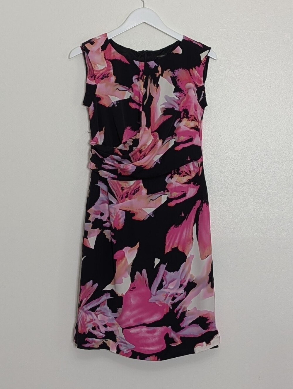 Ann Taylor Dress 4 Black Abstract Floral Cap Sleeve Silk Career Work Wear